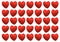 Background texture: many red hearts in a row. Lines with hearts on a light background