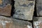 Background and texture of old broken painted cement building blocks