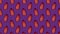 Background texture pattern with orange plastic bottles with dishwashing detergent on purple backdrop.