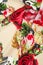 Background texture, pattern. Red roses on a beige background. Vi