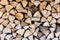 Background texture of split logs in a woodpile