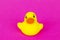 Background texture yellow duck toy for children  playing in water a bath on colorful pink