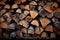 Background with textured firewood stack, ready for cozy fireplace warmth