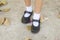 Background textured surface cement on the floors with shoes girl walking