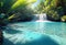 Background of tropical leaves with clear water in the background, concept of relaxation and cleanliness,