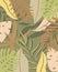 Background with tropical leaves in Safari style. Vector design. Jungle print. Floral background.