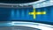 Background. TV studio. Sweden. Swedish flag. News studio.