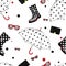 Background of umbrellas, rubber boots, handbags and eyewear. Spring and autumn shoes and accessories.
