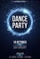 Background vertical poster for a dance party. Shining blue banner with blue dust. Abstract blue lights. Festive poster. DJ and clu