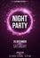 Background vertical poster for a night party. Shining purple banner with purple dust. Abstract purple lights. Festive poster. DJ a