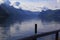 Background view of the beautiful mountains, forested, on the shores of the lake Traunsee in the vicinity of Gmunden, Austria