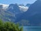 Background view of glacier, beautiful mountain lake