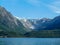 Background view of glacier, beautiful mountain lake