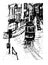 Background view graphic cityscape Lisbon tram hand drawn illustration