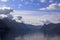 Background view of the lake traunsee among the high mountains in the alps, around Gmunden, Austria