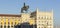 Background view of the monument to King Jose first on Commerce Square in Lisbon