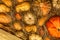 Background vintage ranch wall of pumpkins orange and straw decor festival autumn vegetables