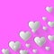 Background with volumetric hearts. White, pink