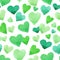 Background with watercolor hearts. Green seamless Irish pattern for St. Patrickâ€™s Day