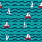 Background with wave, sailing boat, flying gulls.