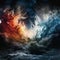 background where stormy sea and sunset clouds merge , generated by AI