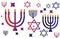 Background white happy hanukkah red and blue.