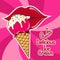 Background with woman lips and ice cream