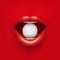 Background of Womans open mouth with golf ball in