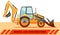 Backhoe loader. Detailed illustration of heavy mining machine and construction equipment. Vector illustration.