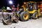 Backhoe Loader On Public Park Construction At Night In Turkey