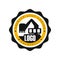 Backhoe logo design, excavator equipment service round yellow and black label vector Illustration