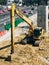 Backhoe to excavate the soil on ground  in the construction area in front of the Fashion Island shopping mall