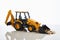 Backhoe tractor rake up money coins with a bucket