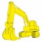 Backhoe, Yellow excavator, construction vehicles. Simple Excavator concept.