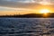 Backlight skyline of Sydney CBD from the bay at sunset