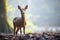 backlit duiker in early morning mist