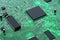 Backlit green printed circuit board with the processor