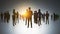 Backlit group of businesspeople standing on light background. Teamwork  concept