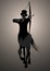 Backlit silhouette of centaur shooting arrows wearing top hat and elegant hunter clothes british style