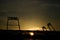 Backlit soccer or football stadium detail silhouette at sunset