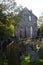 A backlit view of the ruins of the historic Greyabbey Monastery