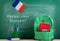 backpack, blackboard with text "parlez-vous franÃ§ais?", flag of the France, book and school supplies