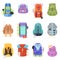 Backpack camp vector hiking camping and climbing sport knapsack rucksack illustration set of backpacking travel bag with