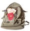 The backpack of color khaki, on it lies the Russian passport and