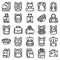 Backpack icons set, outline style