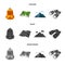Backpack, mountains, map of the area, binoculars. Camping set collection icons in cartoon,black,monochrome style vector