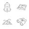 Backpack, mountains, map of the area, binoculars. Camping set collection icons in outline style vector symbol stock