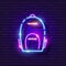 Backpack neon icon. Glowing backpack sign for school, hike, workout, university, city. The concept of sports, study, comfort