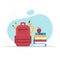 Backpack with School Supplies, Pencils, Books and Apple