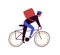 Backpacker cartoon male riding on bicycle vector flat illustration. Delivery man cyclist on bike isolated on white